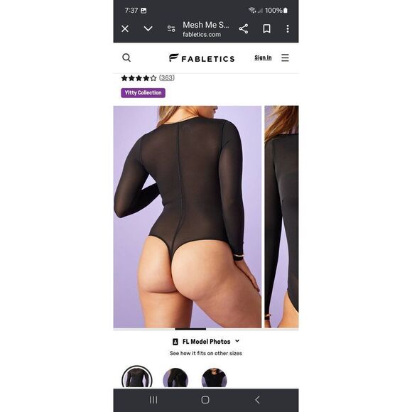 New 4X Fabletics Yitty Iconic Black Mesh Me Smoothing Sleeved Thong Bodysuit NWT - Picture 3 of 9